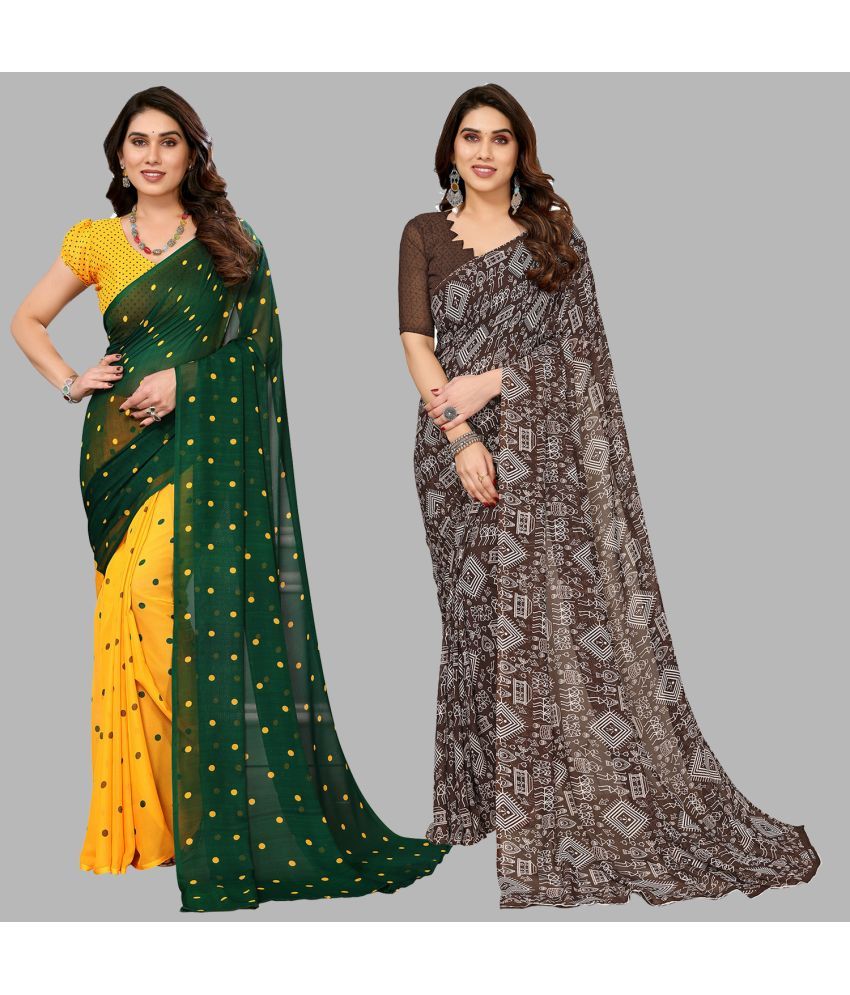     			Kashvi Sarees Georgette Printed Saree With Blouse Piece - Multicolor ( Pack of 2 )