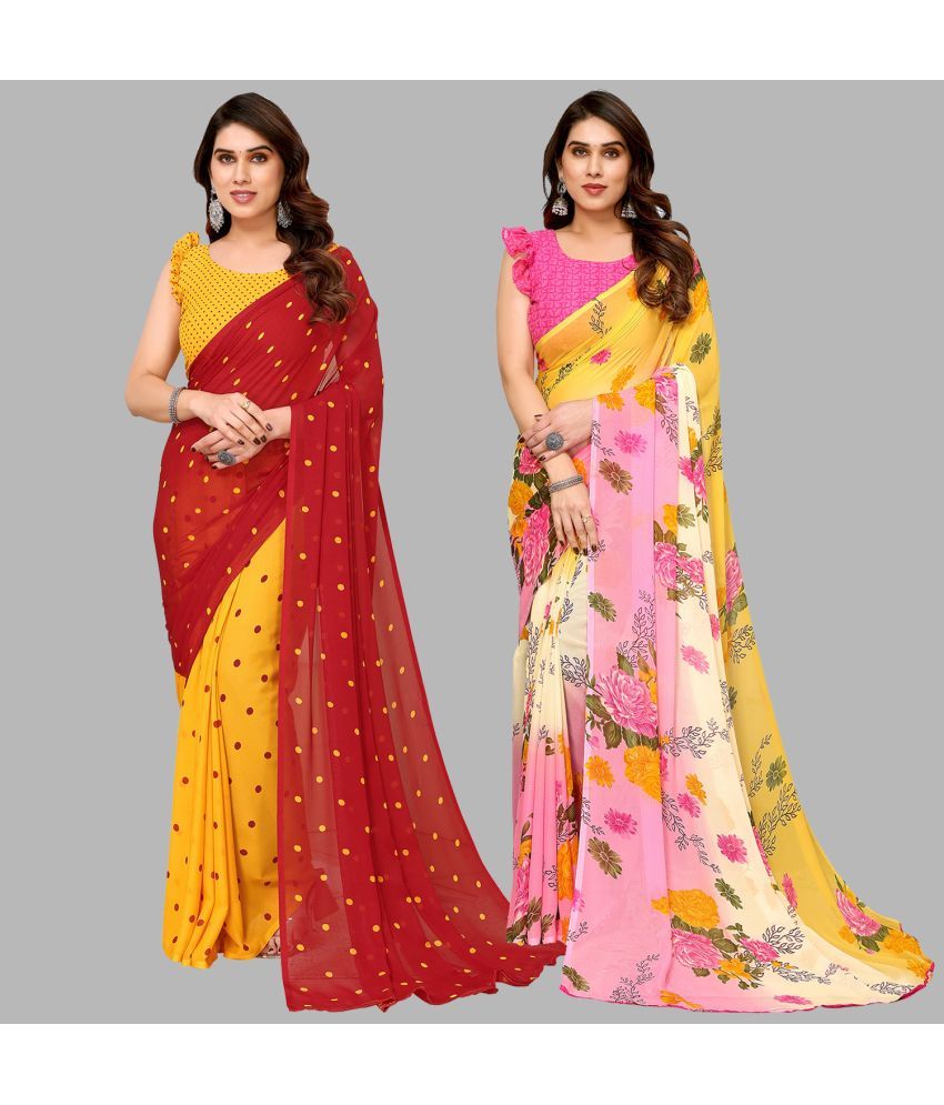     			Kashvi Sarees Georgette Printed Saree With Blouse Piece - Multicolor ( Pack of 2 )