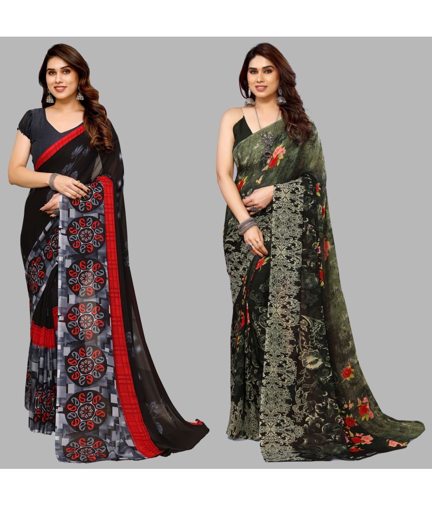     			Kashvi Sarees Georgette Printed Saree With Blouse Piece - Multicolor ( Pack of 2 )