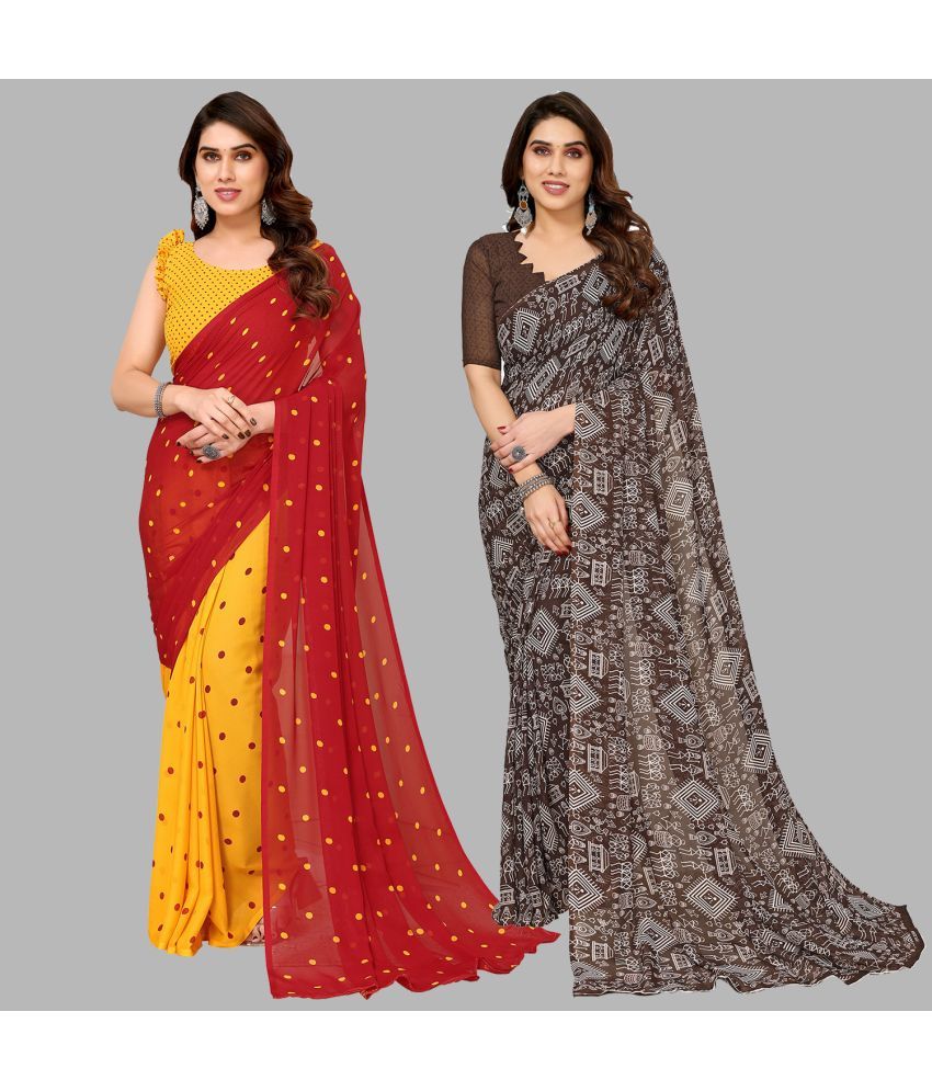     			Kashvi Sarees Georgette Printed Saree With Blouse Piece - Multicolor ( Pack of 2 )