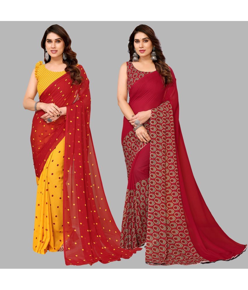     			Kashvi Sarees Georgette Printed Saree With Blouse Piece - Multicolor ( Pack of 2 )