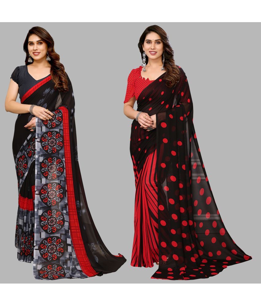     			Kashvi Sarees Georgette Printed Saree With Blouse Piece - Multicolor ( Pack of 2 )