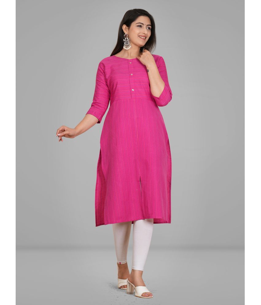     			Parastri Cotton Embroidered Front Slit Women's Kurti - Pink ( Pack of 1 )