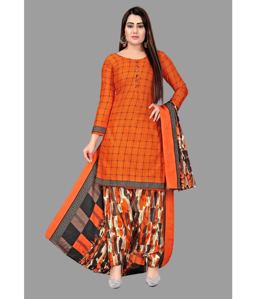     			paradise prints Unstitched Cotton Blend Checks Dress Material - Orange ( Pack of 1 )