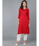 Vaamsi Cotton Blend Embroidered Straight Women's Kurti - Red ( Pack of 1 )