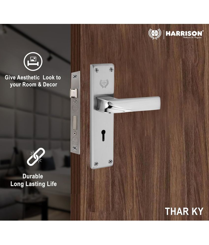     			Harrison Thar-101800 Sleek Stainless Steel 8inch Mortise Door Handle and 65mm Lock Set with CP Matt Finish Door Locks for Main Door, Suitable for Office/Hotel/Home