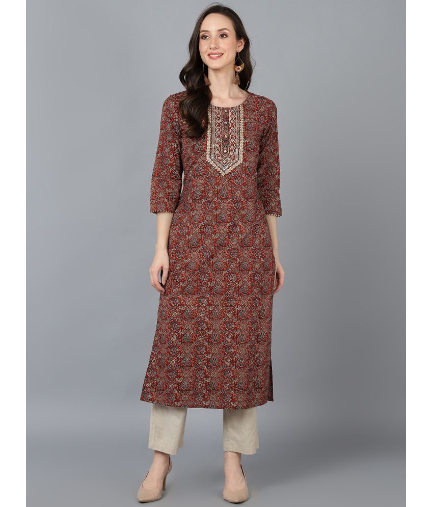     			Vaamsi Cotton Embroidered Straight Women's Kurti - Brown ( Pack of 1 )