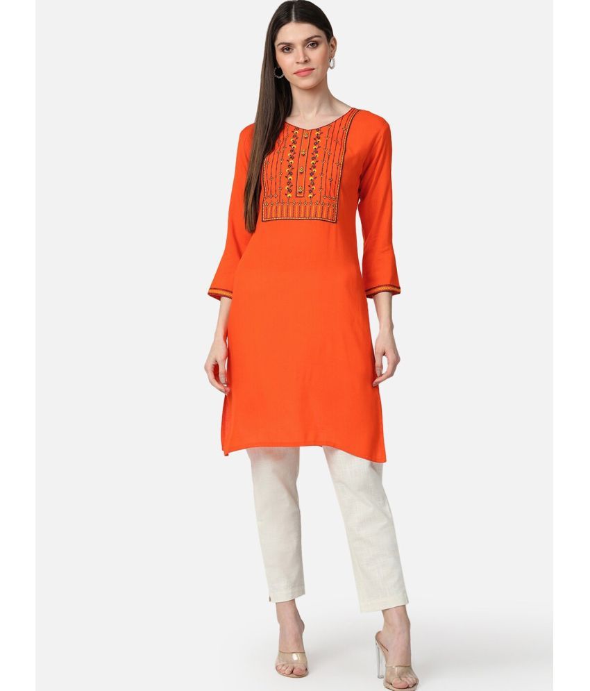     			Vaamsi Cotton Embroidered Straight Women's Kurti - Orange ( Pack of 1 )