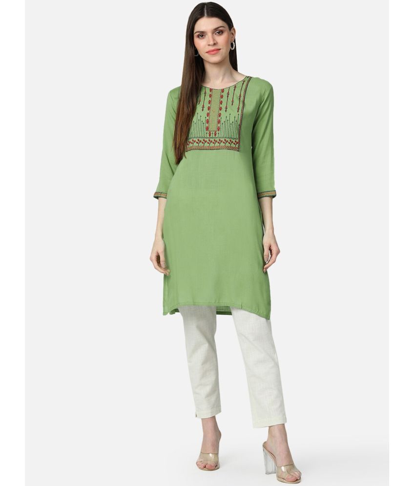     			Vaamsi Cotton Embroidered Straight Women's Kurti - Green ( Pack of 1 )