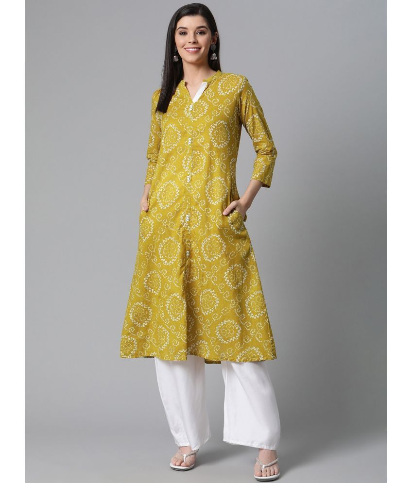     			Vaamsi Cotton Printed A-line Women's Kurti - Mustard ( Pack of 1 )