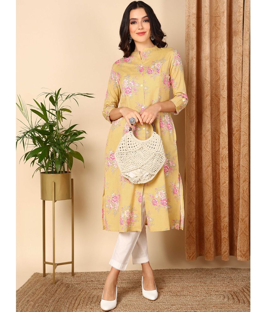     			Vaamsi Cotton Printed Straight Women's Kurti - Yellow ( Pack of 1 )