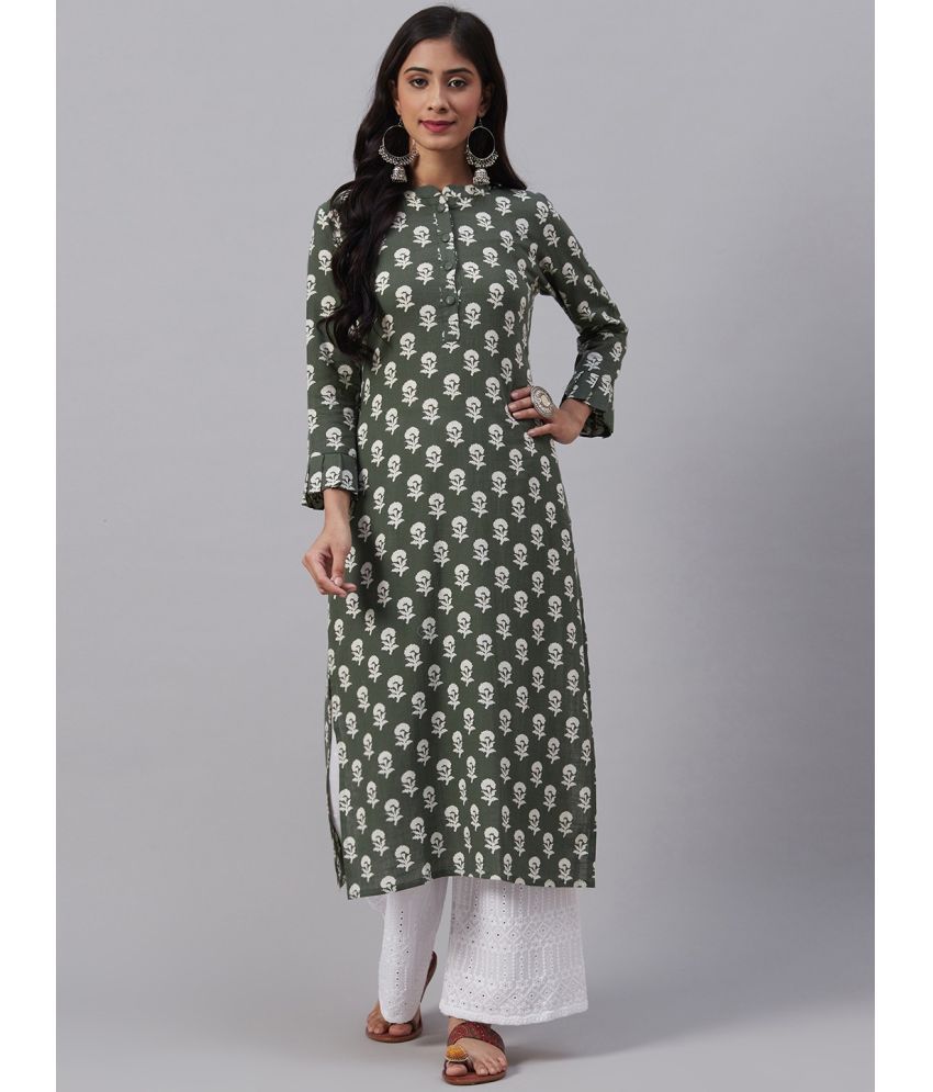     			Vaamsi Cotton Printed Straight Women's Kurti - Green ( Pack of 1 )