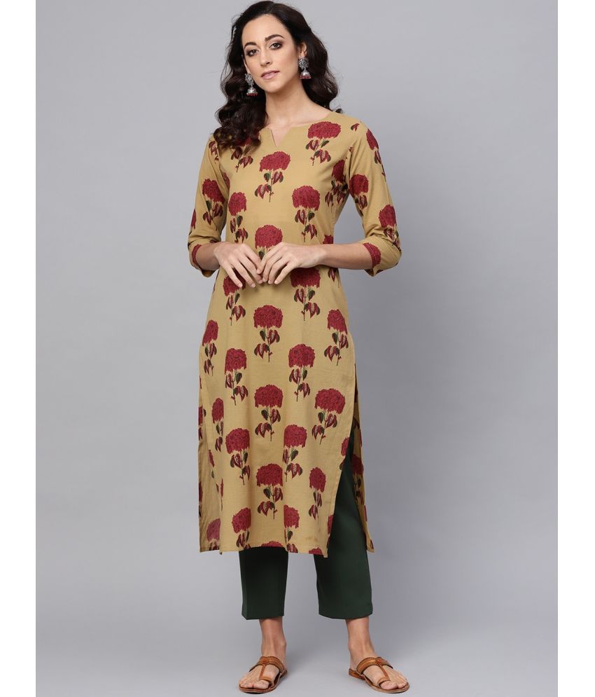     			Vaamsi Cotton Printed Straight Women's Kurti - Brown ( Pack of 1 )