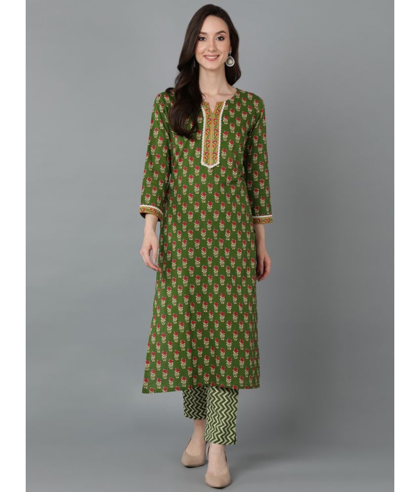     			Vaamsi Cotton Printed Straight Women's Kurti - Green ( Pack of 1 )