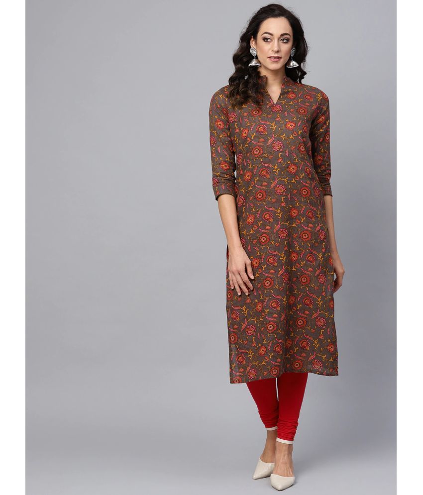     			Vaamsi Cotton Printed Straight Women's Kurti - Grey ( Pack of 1 )