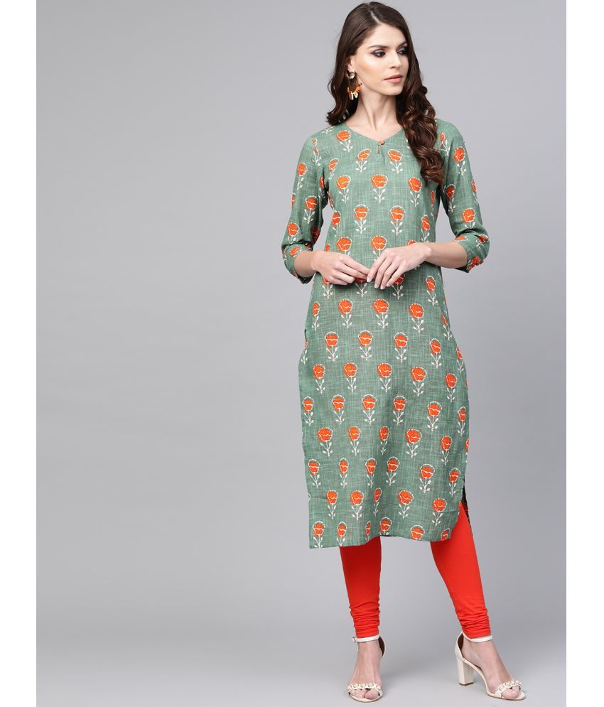     			Vaamsi Cotton Printed Straight Women's Kurti - Green ( Pack of 1 )