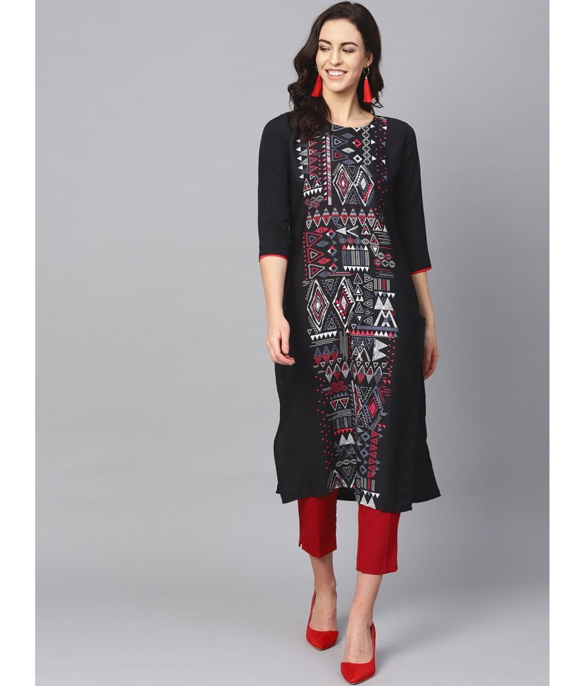     			Vaamsi Crepe Printed Straight Women's Kurti - Black ( Pack of 1 )