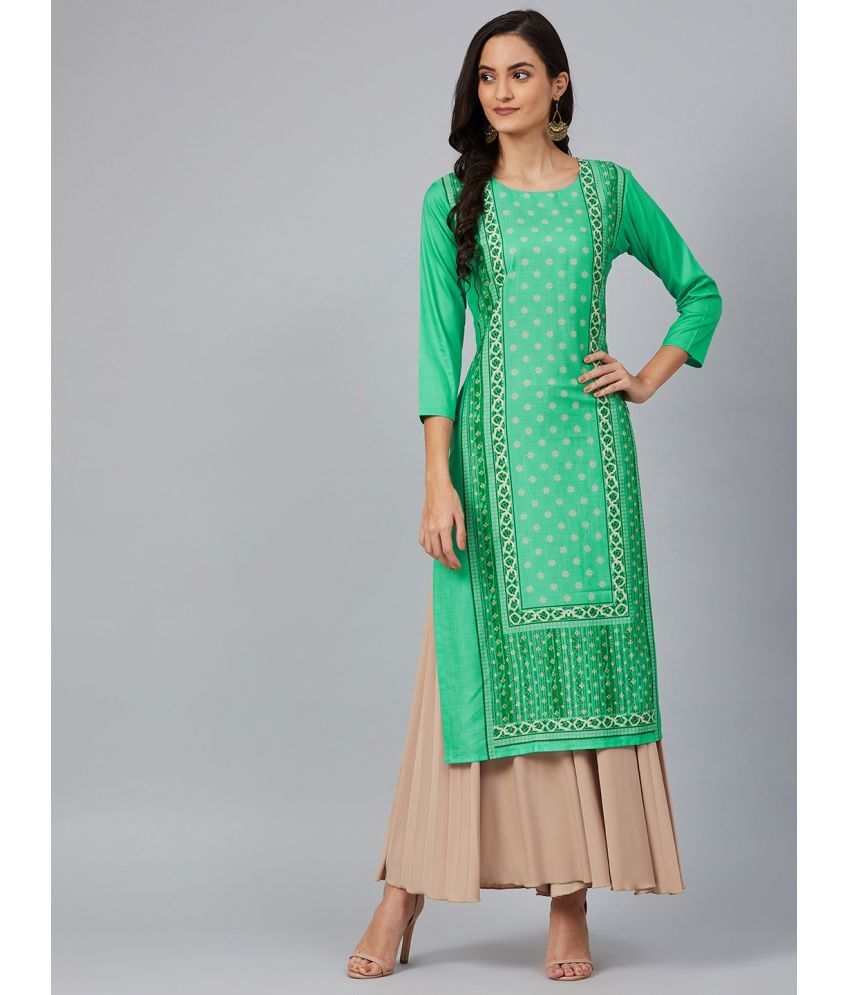     			Vaamsi Crepe Printed Straight Women's Kurti - Green ( Pack of 1 )