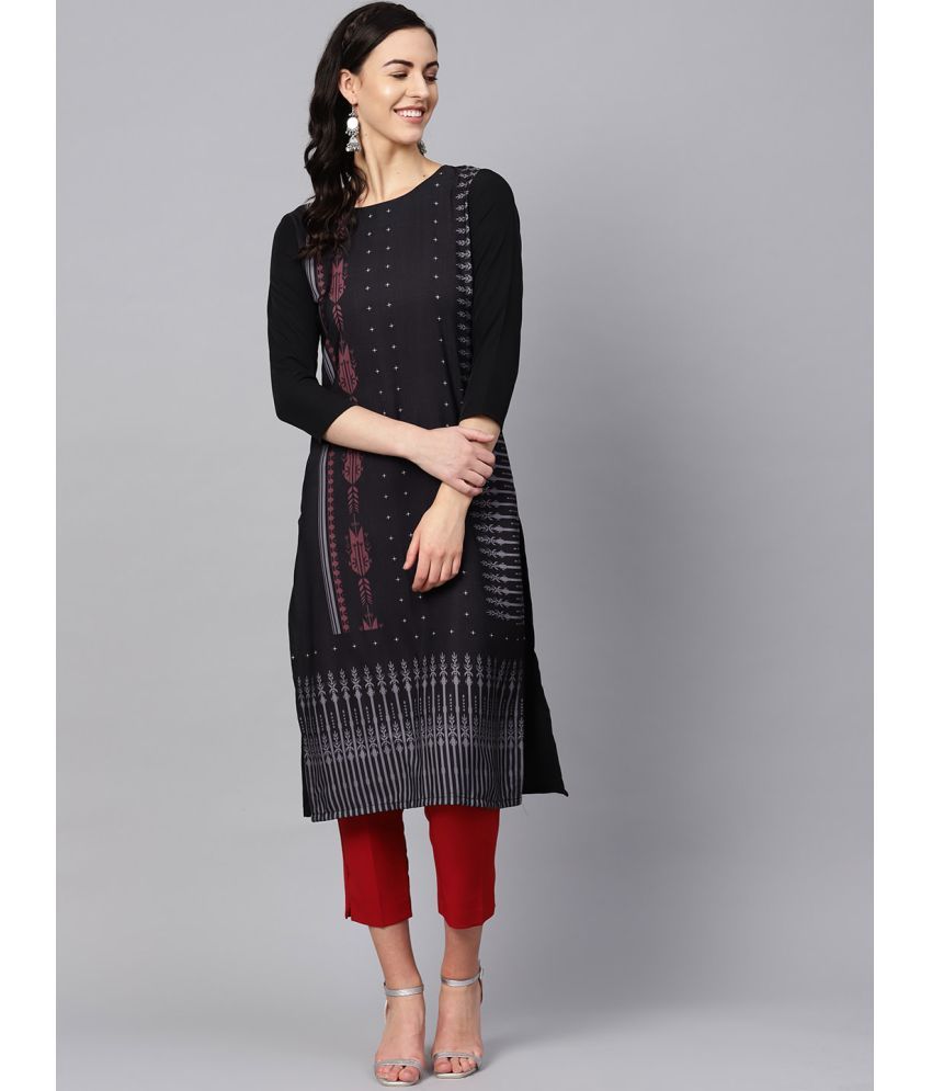     			Vaamsi Crepe Printed Straight Women's Kurti - Black ( Pack of 1 )