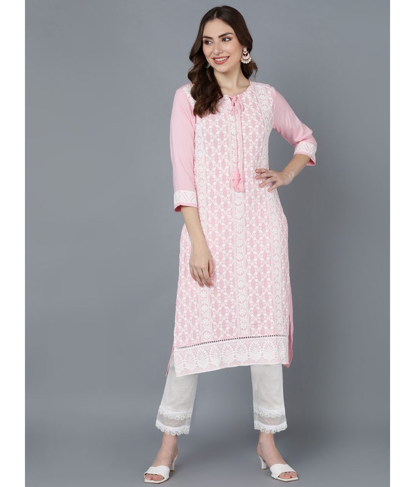     			Vaamsi Polyester Embroidered Straight Women's Kurti - Pink ( Pack of 1 )