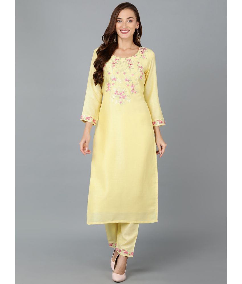     			Vaamsi Silk Blend Embroidered Straight Women's Kurti - Yellow ( Pack of 1 )