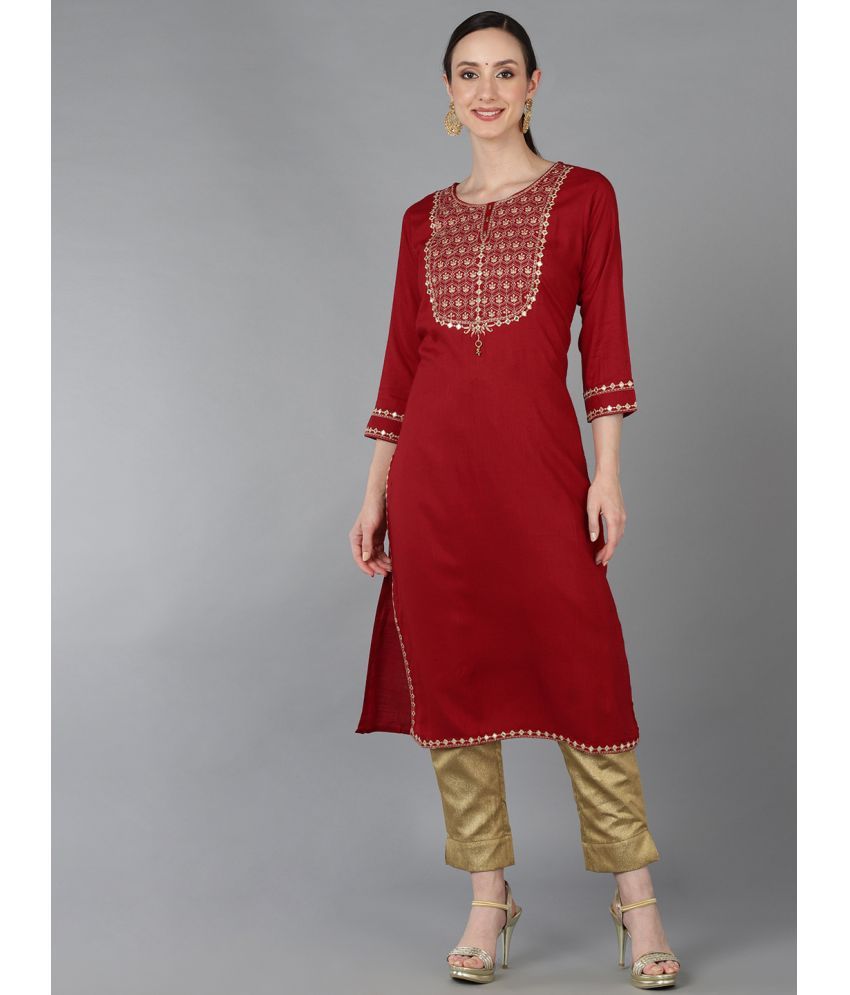     			Vaamsi Silk Blend Embroidered Straight Women's Kurti - Red ( Pack of 1 )