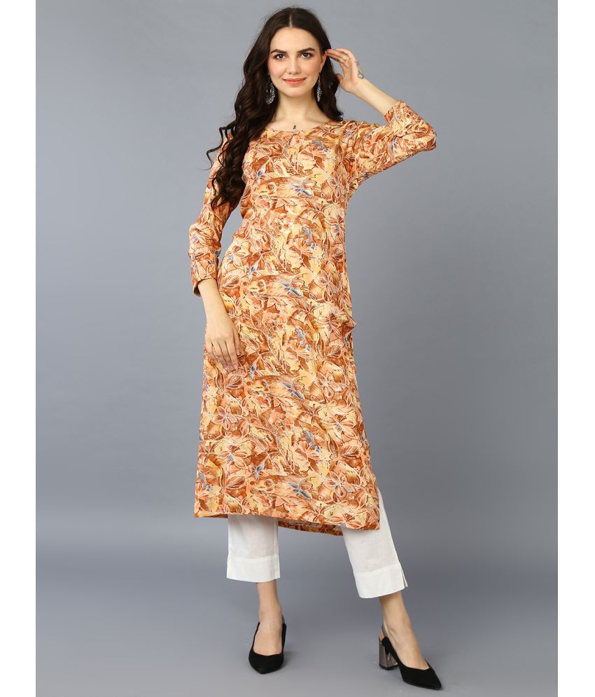     			Vaamsi Silk Blend Printed Straight Women's Kurti - Yellow ( Pack of 1 )