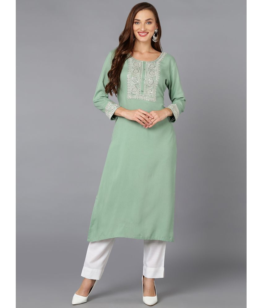     			Vaamsi Viscose Embroidered Straight Women's Kurti - Sea Green ( Pack of 1 )