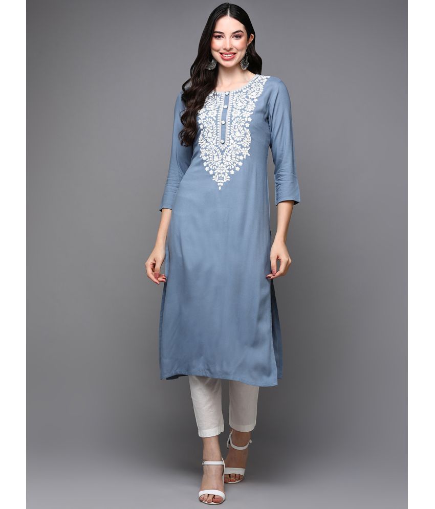     			Vaamsi Viscose Embroidered Straight Women's Kurti - Blue ( Pack of 1 )