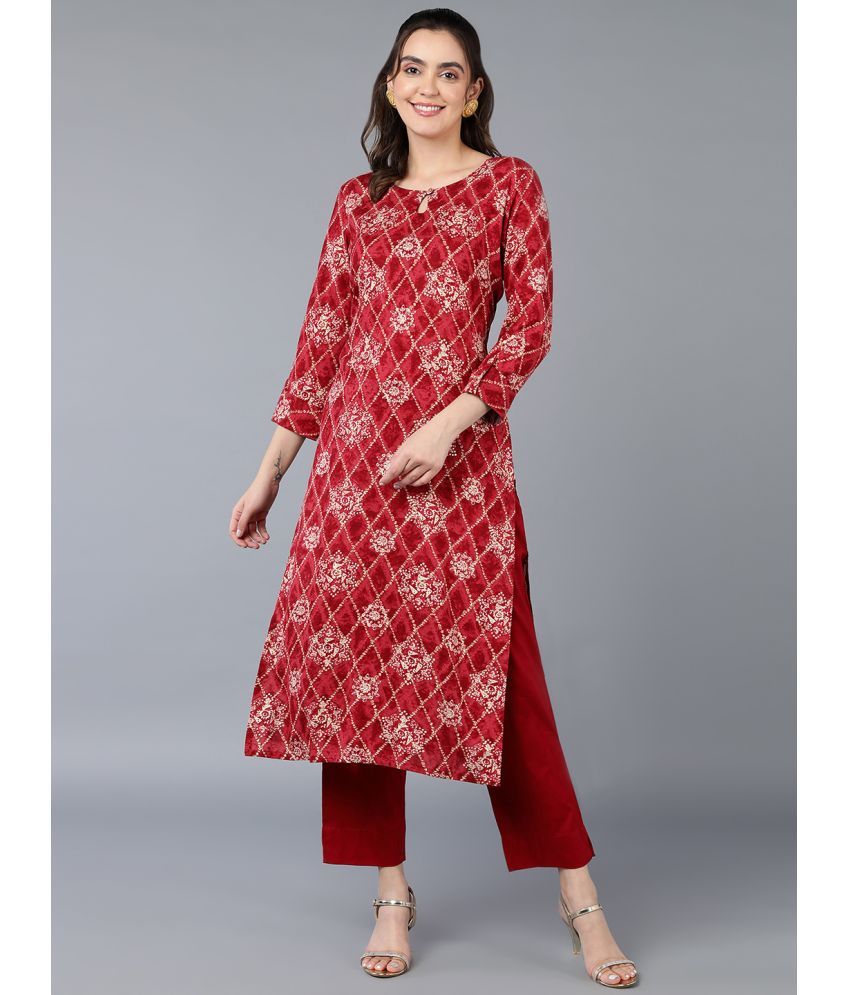     			Vaamsi Viscose Printed Straight Women's Kurti - Maroon ( Pack of 1 )