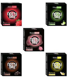NottyBoy Multi Flavoured Combo - Banana, Strawberry, Chocolate and Bubblegum Thin Condom - (Set of 5, 15 Sheets)