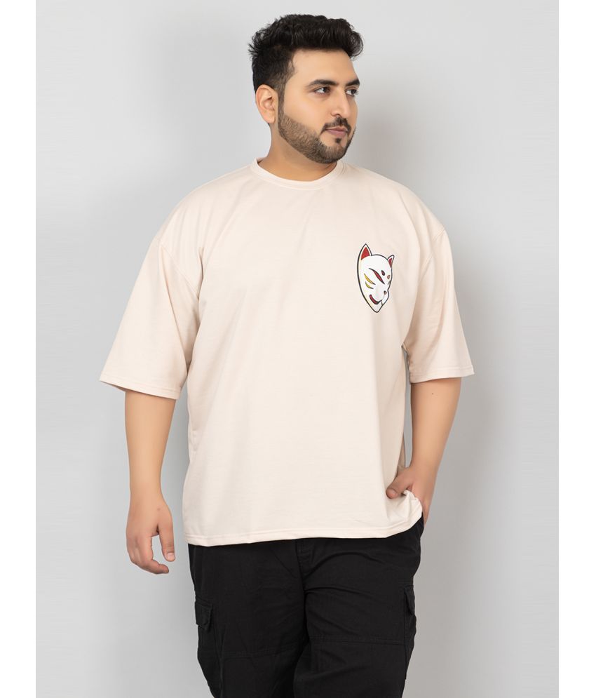     			Chkokko Cotton Blend Oversized Fit Printed Half Sleeves Men's T-Shirt - Beige ( Pack of 1 )