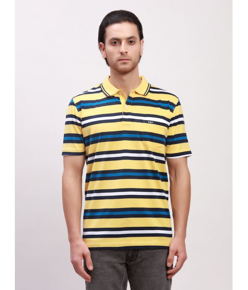     			Colorplus Cotton Regular Fit Striped Half Sleeves Men's Polo T Shirt - Yellow ( Pack of 1 )