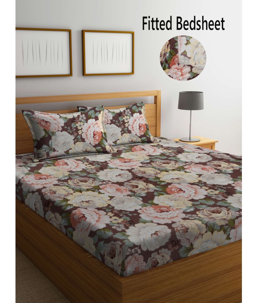     			FABINALIV Poly Cotton Floral Fitted Fitted bedsheet with 2 Pillow Covers ( Double Bed ) - Multi