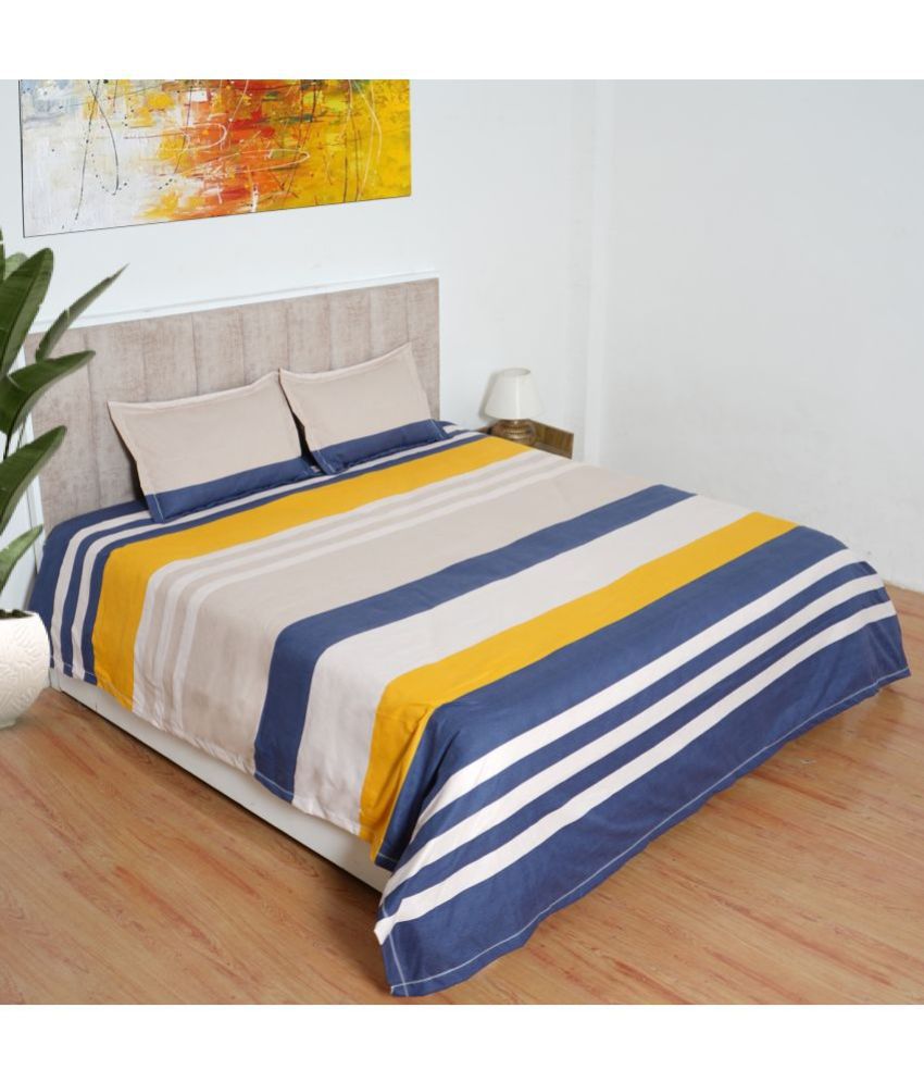     			Glaxomas Glace Cotton Horizontal Striped 1 Double King Size Bedsheet with 2 Pillow Covers - Multicolor
