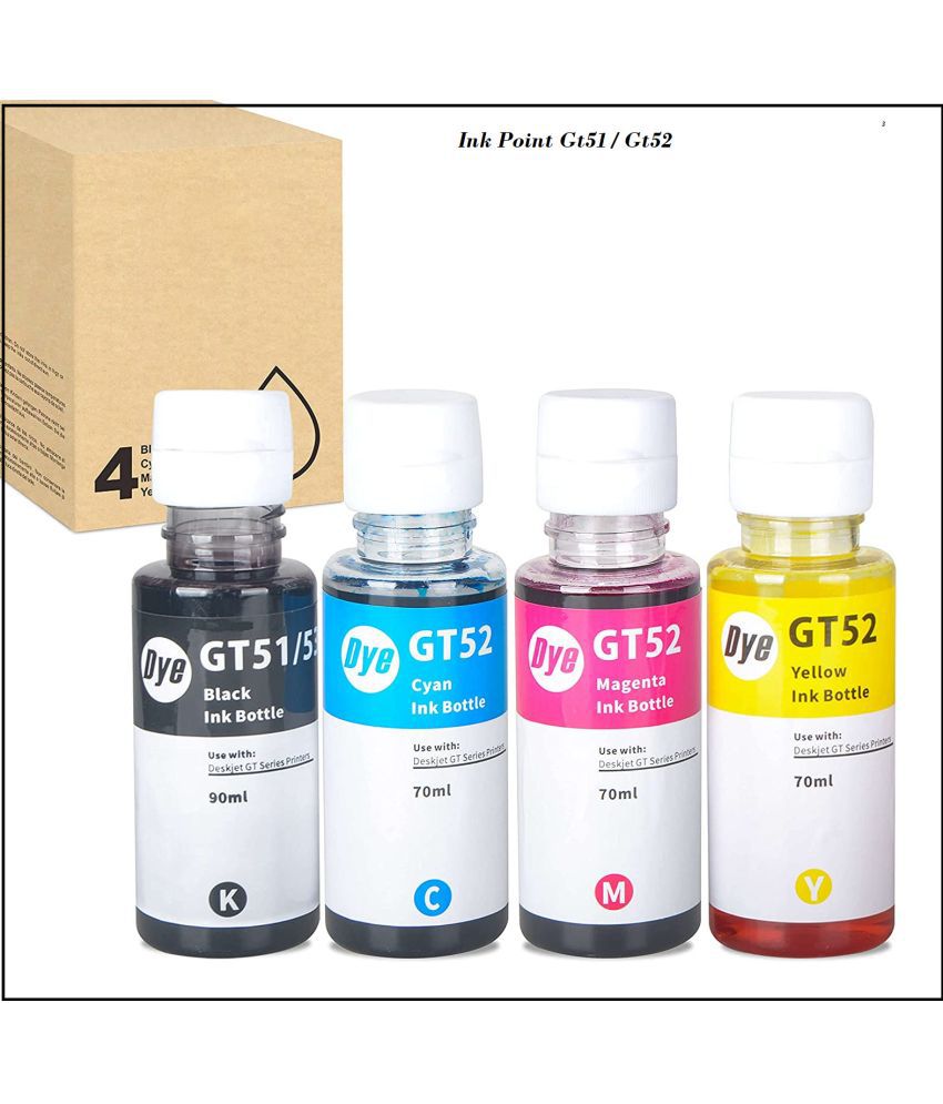    			INK POINT Assorted Pack of 4 Toner for inkpoint Ink Refill HP GT51 GT52 Compatible for Printer Models 315 316 319 410 415 419
