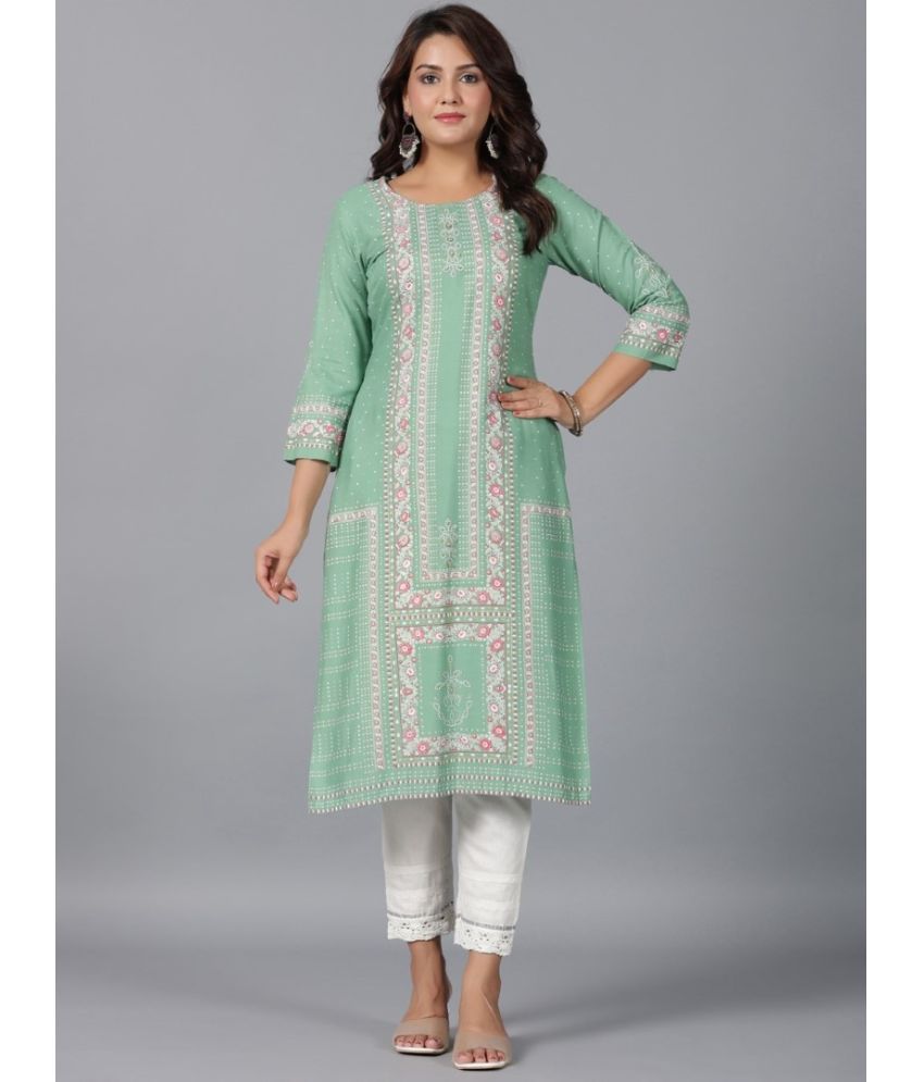     			Juniper Rayon Printed Straight Women's Kurti - Green ( Pack of 1 )