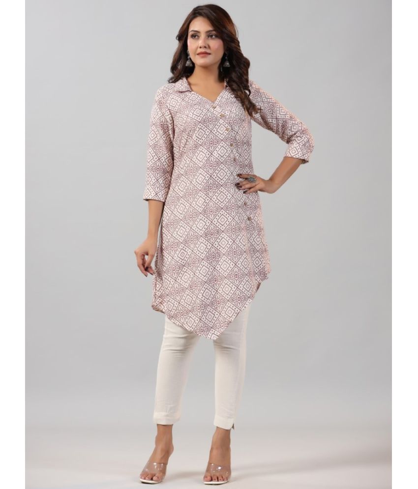     			Juniper Viscose Printed Asymmetrical Women's Kurti - Off White ( Pack of 1 )