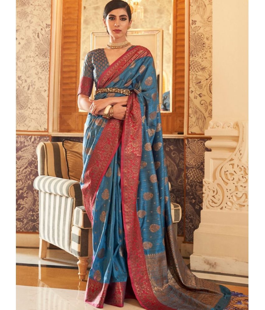     			Rangita Silk Woven Saree With Blouse Piece - Blue ( Pack of 1 )