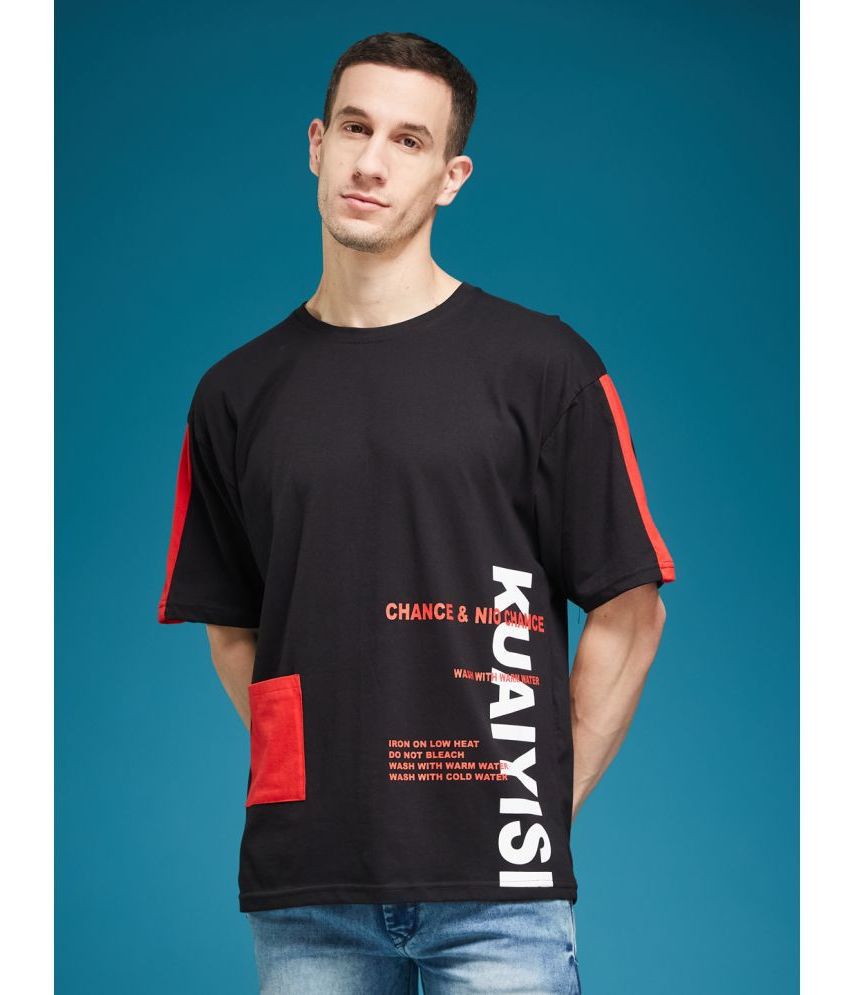     			Smartees Cotton Blend Oversized Fit Printed Half Sleeves Men's T-Shirt - Black ( Pack of 1 )