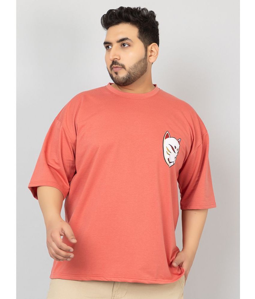     			Chkokko Cotton Blend Oversized Fit Printed Half Sleeves Men's T-Shirt - Coral ( Pack of 1 )