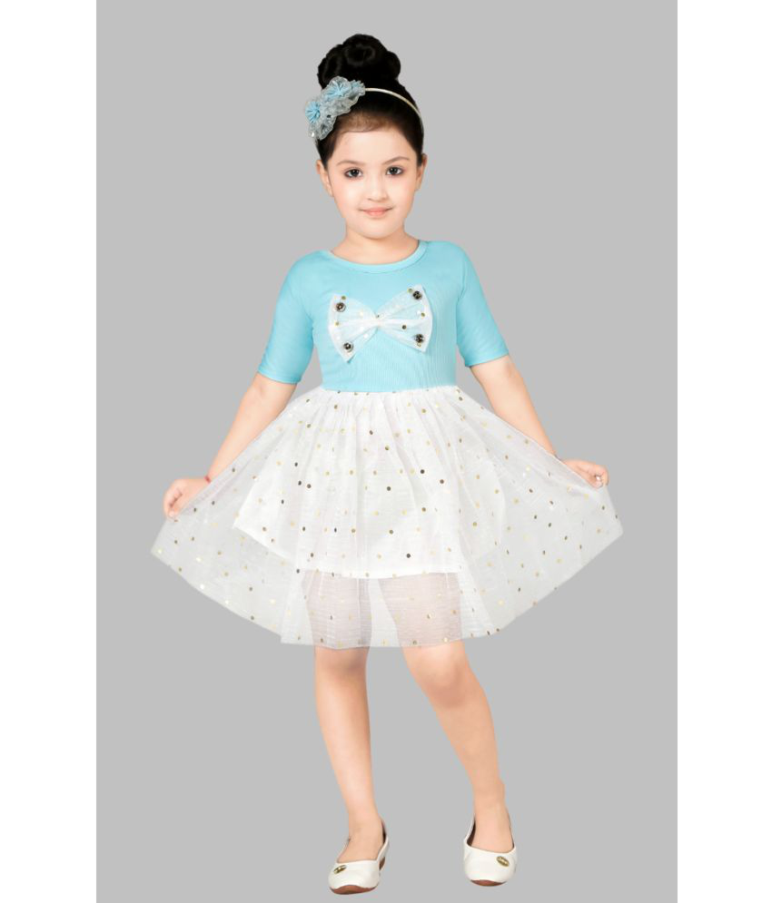     			Coxxup Sky Blue Net Girls Fit And Flare Dress ( Pack of 1 )
