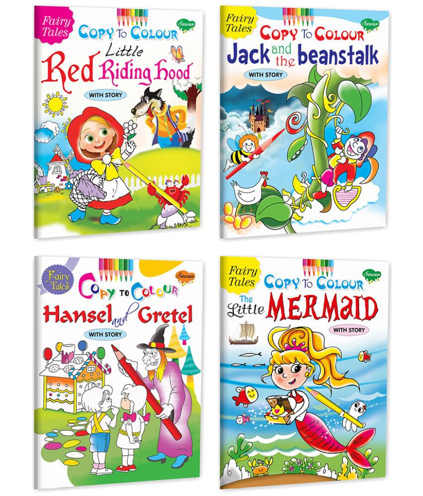     			Sawan Present Set Of 4 Fairy Tales Copy To Colour| Little Red Riding Hood, Jack And The Beanstalk, Hansel And Gretel And Little Mermaid (Pin Binding, Manoj Publications Editorial Board)