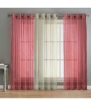 BELLA TRUE Vertical Striped Sheer Eyelet Curtain 5 ft ( Pack of 3 )  Maroon