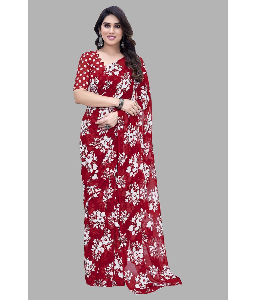     			ANAND SAREES Georgette Printed Saree With Blouse Piece - Red ( Pack of 1 )