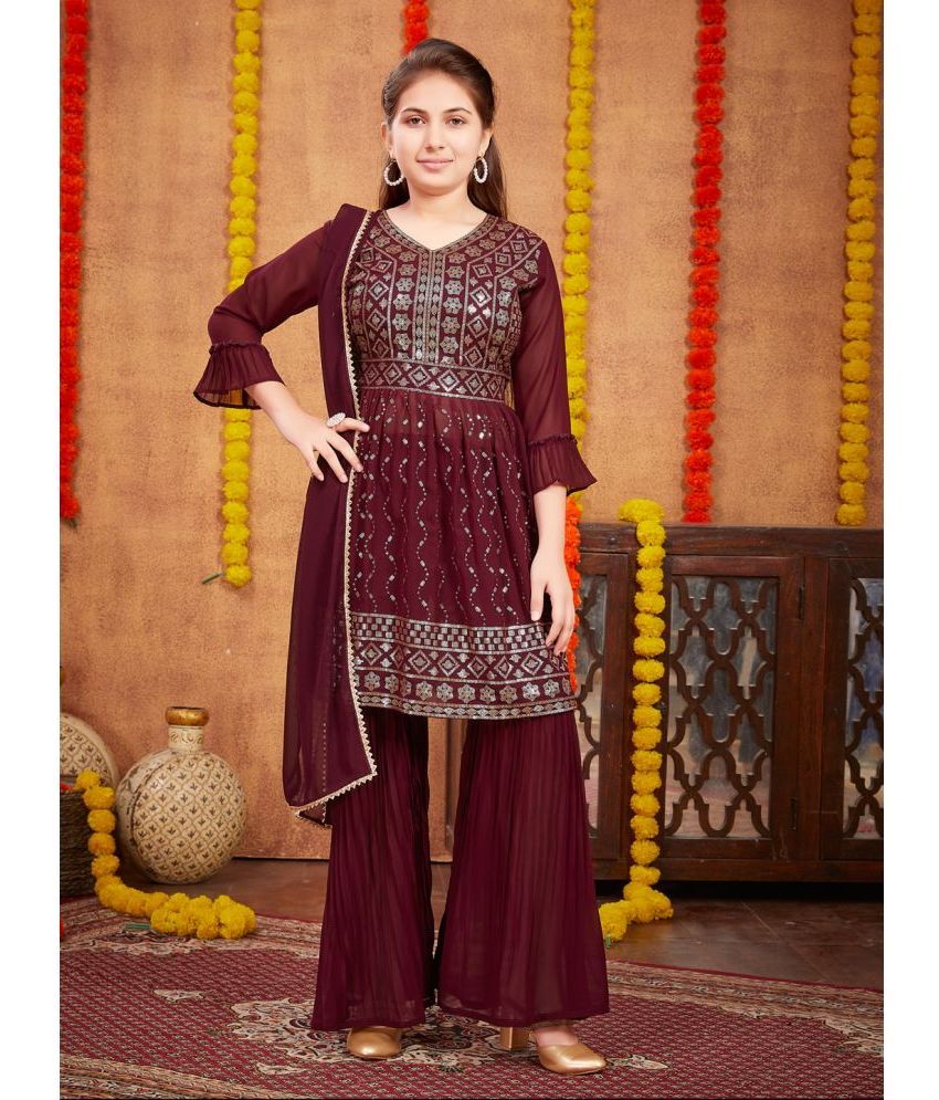     			Aarika Girls Georgette Kurta and Sharara Set ( Pack of 1 , Wine )