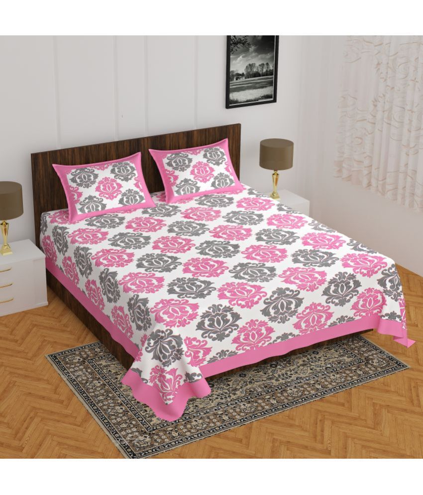     			CLOTHOLOGY Cotton Ethnic 1 Double Bedsheet with 2 Pillow Covers - Pink