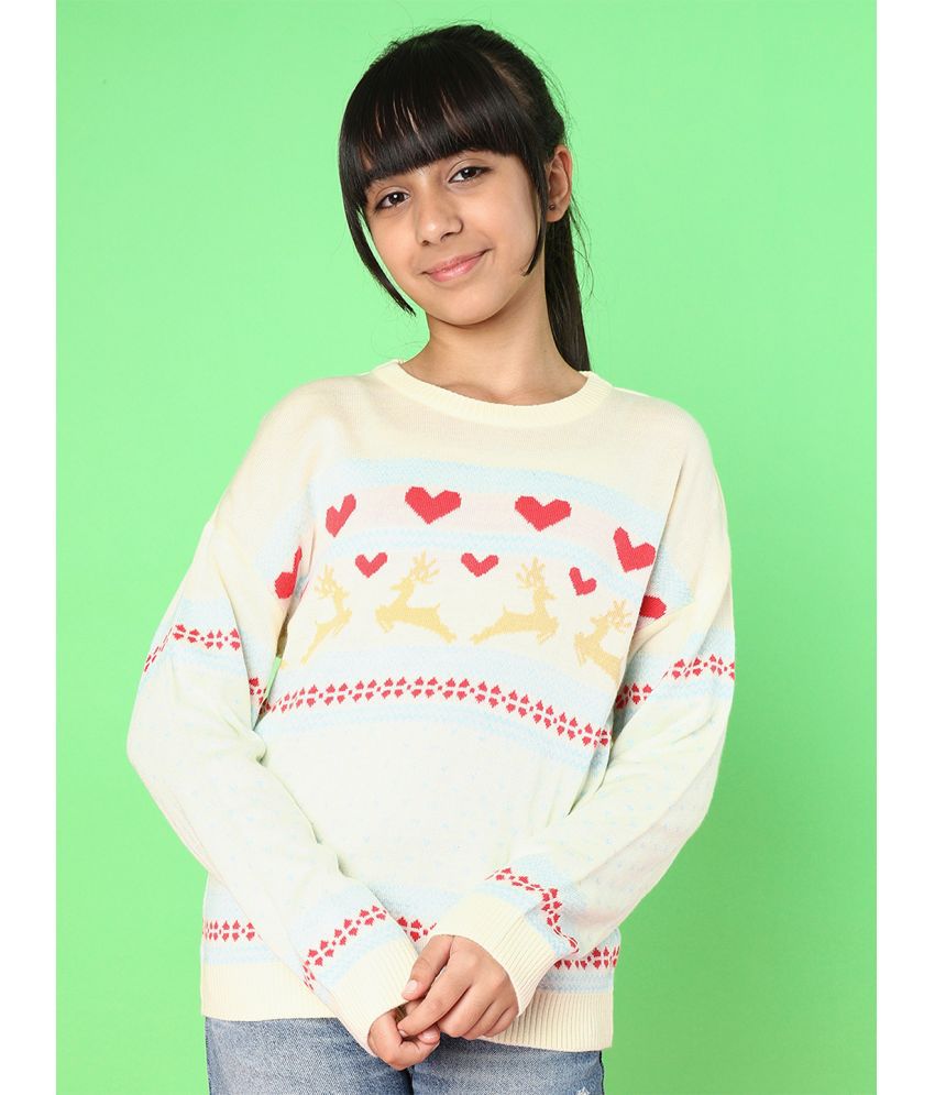     			Natilene Girls Graphic Self Design Pullover Sweater