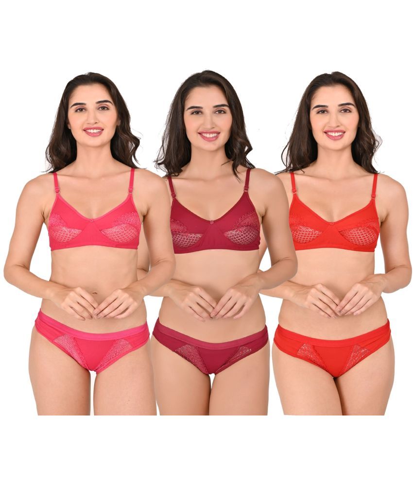     			Piylu Pack of 3 Cotton Blend Women's Bra & Panty Set ( Multicolor )