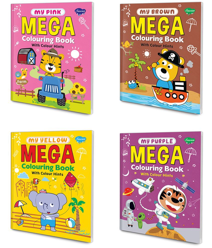     			Set of 4 Mega Colouring Books | My Pink Mega Colouring Book, My Yellow Mega Colouring Book, My Brown Mega Colouring Book and My Purple Mega Colouring Book |  The Ultimate Collection of Colorful Adventures